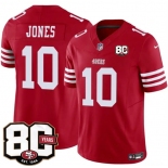 Men's San Francisco 49ers #10 Mac Jones Red 80th Anniversary Patch 2026 F.U.S.E. Vapor Untouchable Limited Football Stitched Jersey Men's San Francisco 49ers #10 Mac Jones Red 80th Anniversary Patch 2026 F.U.S.E. Vapor Untouchable Limited Football Stitched Jersey