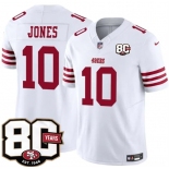 Men's San Francisco 49ers #10 Mac Jones White 80th Anniversary Patch 2026 F.U.S.E. Vapor Untouchable Limited Football Stitched Jersey Men's San Francisco 49ers #10 Mac Jones White 80th Anniversary Patch 2026 F.U.S.E. Vapor Untouchable Limited Football Stitched Jersey