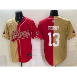 Men's San Francisco 49ers #13 Brock Purdy Gold Red Split Stitched Jersey
