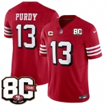 Men's San Francisco 49ers #13 Brock Purdy New Red 2026 F.U.S.E. With 80th Anniversary & 4-Star C Patch Vapor Untouchable Limited Football Stitched Jersey