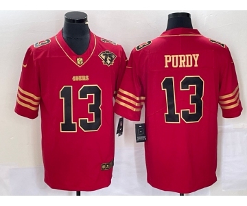 Men's San Francisco 49ers #13 Brock Purdy Red 75th Patch Golden Edition Stitched Nike Limited Jersey