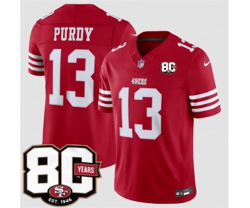 Men's San Francisco 49ers #13 Brock Purdy Red 80th Anniversary Patch 2026 F.U.S.E. Vapor Untouchable Limited Football Stitched Jersey