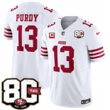 Men's San Francisco 49ers #13 Brock Purdy White 2026 F.U.S.E. With 80th Anniversary & 4-Star C Patch Vapor Untouchable Limited Football Stitched Jersey
