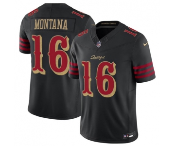 Men's San Francisco 49ers #16 Joe Montana Black 2025 F.U.S.E. “Rivalries” Vapor Limited Football Stitched Jersey