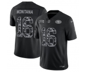 Men's San Francisco 49ers #16 Joe Montana Black 2026 F.U.S.E. Salute to Service Limited Stitched Football Jersey Men's San Francisco 49ers #16 Joe Montana Black 2026 F.U.S.E. Salute to Service Limited Stitched Football Jersey