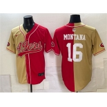 Men's San Francisco 49ers #16 Joe Montana Gold Red Split Stitched Jersey Men's San Francisco 49ers #16 Joe Montana Gold Red Split Stitched Jersey