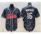 Men's San Francisco 49ers #16 Joe Montana Grey Camo With Patch Cool Base Stitched Baseball Jersey