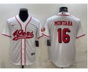 Men's San Francisco 49ers #16 Joe Montana New White With Patch Cool Base Stitched Baseball Jersey