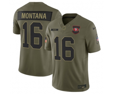 Men's San Francisco 49ers #16 Joe Montana Olive 2025 Salute to Service Limited Football Stitched Jersey