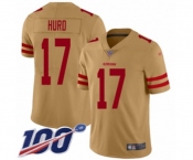 Men's San Francisco 49ers #17 Jalen Hurd Limited Gold Inverted Legend 100th Season Football Jersey Men's San Francisco 49ers #17 Jalen Hurd Limited Gold Inverted Legend 100th Season Football Jersey
