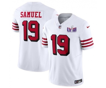 Men's San Francisco 49ers #19 Deebo Samuel New White 2024 F.U.S.E. Super Bowl LVIII Patch Vapor Untouchable Limited Football Stitched Jersey