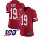 Men's San Francisco 49ers #19 Deebo Samuel Red Team Color Vapor Untouchable Limited Player 100th Season Football Jersey Men's San Francisco 49ers #19 Deebo Samuel Red Team Color Vapor Untouchable Limited Player 100th Season Football Jersey