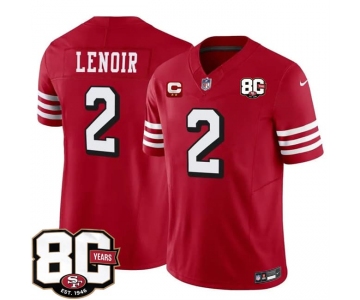 Men's San Francisco 49ers #2 Deommodore Lenoir New Red 2026 F.U.S.E. With 80th Anniversary & 2-Star C Patch Vapor Untouchable Limited Stitched Football Jer