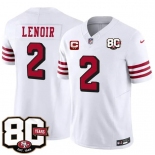 Men's San Francisco 49ers #2 Deommodore Lenoir New White 2026 F.U.S.E. With 80th Anniversary & 2-Star C Patch Vapor Untouchable Limited Stitched Football J
