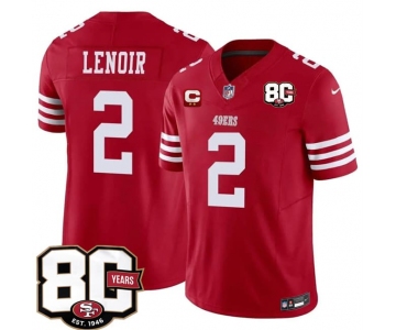 Men's San Francisco 49ers #2 Deommodore Lenoir Red 2026 F.U.S.E. With 80th Anniversary & 2-Star C Patch Vapor Untouchable Limited Stitched Football Jersey