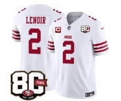 Men's San Francisco 49ers #2 Deommodore Lenoir White 2026 F.U.S.E. With 80th Anniversary & 2-Star C Patch Vapor Untouchable Limited Stitched Football Jerse