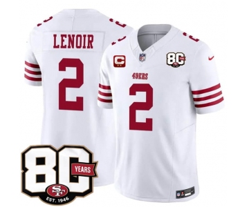 Men's San Francisco 49ers #2 Deommodore Lenoir White 2026 F.U.S.E. With 80th Anniversary & 2-Star C Patch Vapor Untouchable Limited Stitched Football Jerse