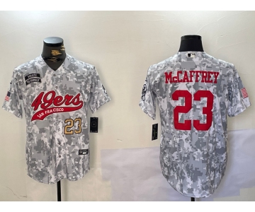 Men's San Francisco 49ers #23 Christian McCaffrey Arctic Camo 2024 Salute to Service Stitched Baseball Jerseys