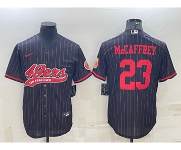 Men's San Francisco 49ers #23 Christian McCaffrey Black With Patch Cool Base Stitched Baseball Jersey