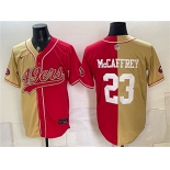 Men's San Francisco 49ers #23 Christian McCaffrey Gold Red Split Stitched Jersey