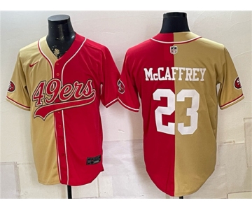 Men's San Francisco 49ers #23 Christian McCaffrey Gold Red Split Stitched Jersey