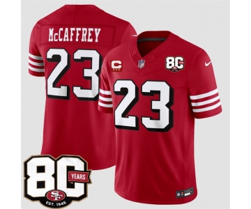 Men's San Francisco 49ers #23 Christian McCaffrey New Red 2026 F.U.S.E. With 80th Anniversary & 3-Star C Patch Vapor Untouchable Limited Football Stitched 