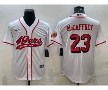 Men's San Francisco 49ers #23 Christian McCaffrey New White With Patch Cool Base Stitched Baseball Jersey