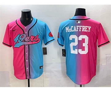 Men's San Francisco 49ers #23 Christian McCaffrey Pink Blue Limited Stitched Baseball Jersey