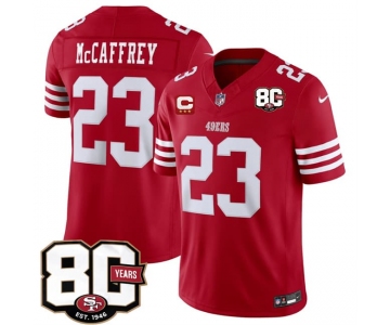 Men's San Francisco 49ers #23 Christian McCaffrey Red 2026 F.U.S.E. With 80th Anniversary & 3-Star C Patch Vapor Untouchable Limited Football Stitched Jers
