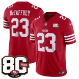 Men's San Francisco 49ers #23 Christian McCaffrey Red 80th Anniversary Patch 2026 F.U.S.E. Vapor Untouchable Limited Football Stitched Jersey Men's San Francisco 49ers #23 Christian McCaffrey Red 80th Anniversary Patch 2026 F.U.S.E. Vapor Untouchable Limited Football Stitched Jersey