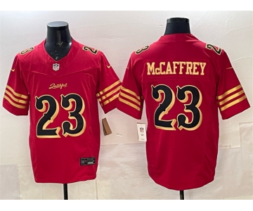 Men's San Francisco 49ers #23 Christian McCaffrey Red Gold 2025 F.U.S.E. “Rivalries” Vapor Limited Football Stitched Jersey