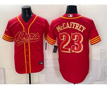 Men's San Francisco 49ers #23 Christian McCaffrey Red Gold Cool Base Stitched Baseball Jersey1