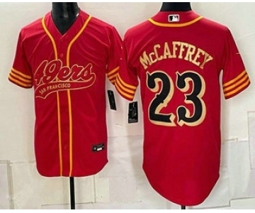 Men's San Francisco 49ers #23 Christian McCaffrey Red Gold Cool Base Stitched Baseball Jersey