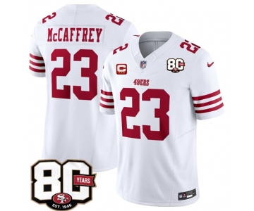 Men's San Francisco 49ers #23 Christian McCaffrey White 2026 F.U.S.E. With 80th Anniversary & 3-Star C Patch Vapor Untouchable Limited Football Stitched Je