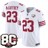 Men's San Francisco 49ers #23 Christian McCaffrey White 80th Anniversary Patch 2026 F.U.S.E. Vapor Untouchable Limited Football Stitched Jersey Men's San Francisco 49ers #23 Christian McCaffrey White 80th Anniversary Patch 2026 F.U.S.E. Vapor Untouchable Limited Football Stitched Jersey