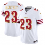 Men's San Francisco 49ers #23 Christian McCaffrey White Gold 2025 F.U.S.E. “Rivalries” Vapor Limited Football Stitched Jersey Men's San Francisco 49ers #23 Christian McCaffrey White Gold 2025 F.U.S.E. “Rivalries” Vapor Limited Football Stitched Jersey