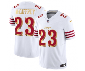 Men's San Francisco 49ers #23 Christian McCaffrey White Gold 2025 F.U.S.E. “Rivalries” Vapor Limited Football Stitched Jersey