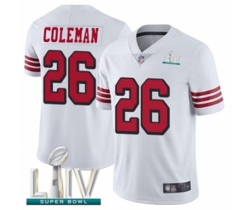 Men's San Francisco 49ers #26 Tevin Coleman Limited White Rush Vapor Untouchable Super Bowl LIV Bound Football Jersey