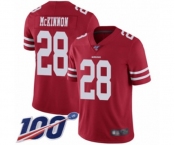 Men's San Francisco 49ers #28 Jerick McKinnon Red Team Color Vapor Untouchable Limited Player 100th Season Football Jersey