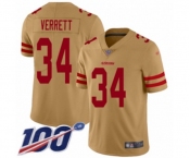 Men's San Francisco 49ers #34 Jason Verrett Limited Gold Inverted Legend 100th Season Football Jersey Men's San Francisco 49ers #34 Jason Verrett Limited Gold Inverted Legend 100th Season Football Jersey