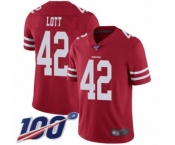 Men's San Francisco 49ers #42 Ronnie Lott Red Team Color Vapor Untouchable Limited Player 100th Season Football Jersey Men's San Francisco 49ers #42 Ronnie Lott Red Team Color Vapor Untouchable Limited Player 100th Season Football Jersey