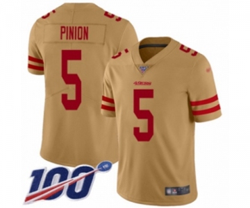 Men's San Francisco 49ers #5 Bradley Pinion Limited Gold Inverted Legend 100th Season Football Jersey