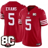 Men's San Francisco 49ers #5 Mike Evans Red 80th Anniversary Patch 2026 F.U.S.E. Vapor Untouchable Limited Football Stitched Jersey