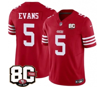 Men's San Francisco 49ers #5 Mike Evans Red 80th Anniversary Patch 2026 F.U.S.E. Vapor Untouchable Limited Football Stitched Jersey