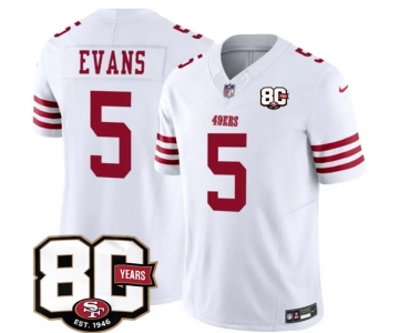 Men's San Francisco 49ers #5 Mike Evans White 80th Anniversary Patch 2026 F.U.S.E. Vapor Untouchable Limited Football Stitched Jersey