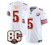 Men's San Francisco 49ers #5 Mike Evans White Gold 80th Anniversary Patch “Rivalries” 2026 F.U.S.E. Vapor Untouchable Limited Football Stitched Jersey Men's San Francisco 49ers #5 Mike Evans White Gold 80th Anniversary Patch “Rivalries” 2026 F.U.S.E. Vapor Untouchable Limited Football Stitched Jersey