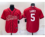 Men's San Francisco 49ers #5 Trey Lance Red Stitched Cool Base Nike Baseball Jersey