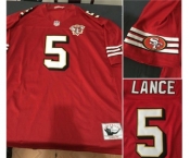 Men's San Francisco 49ers #5 Trey Lance Red Throwback With 75th Anniversary Vapor Untouchable Limited Stitched Jersey