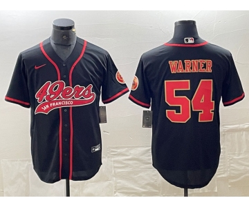 Men's San Francisco 49ers #54 Fred Warner Black Red With Patch Cool Base Stitched Baseball Jersey