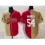 Men's San Francisco 49ers #54 Fred Warner Gold Red Split Stitched Jersey Men's San Francisco 49ers #54 Fred Warner Gold Red Split Stitched Jersey